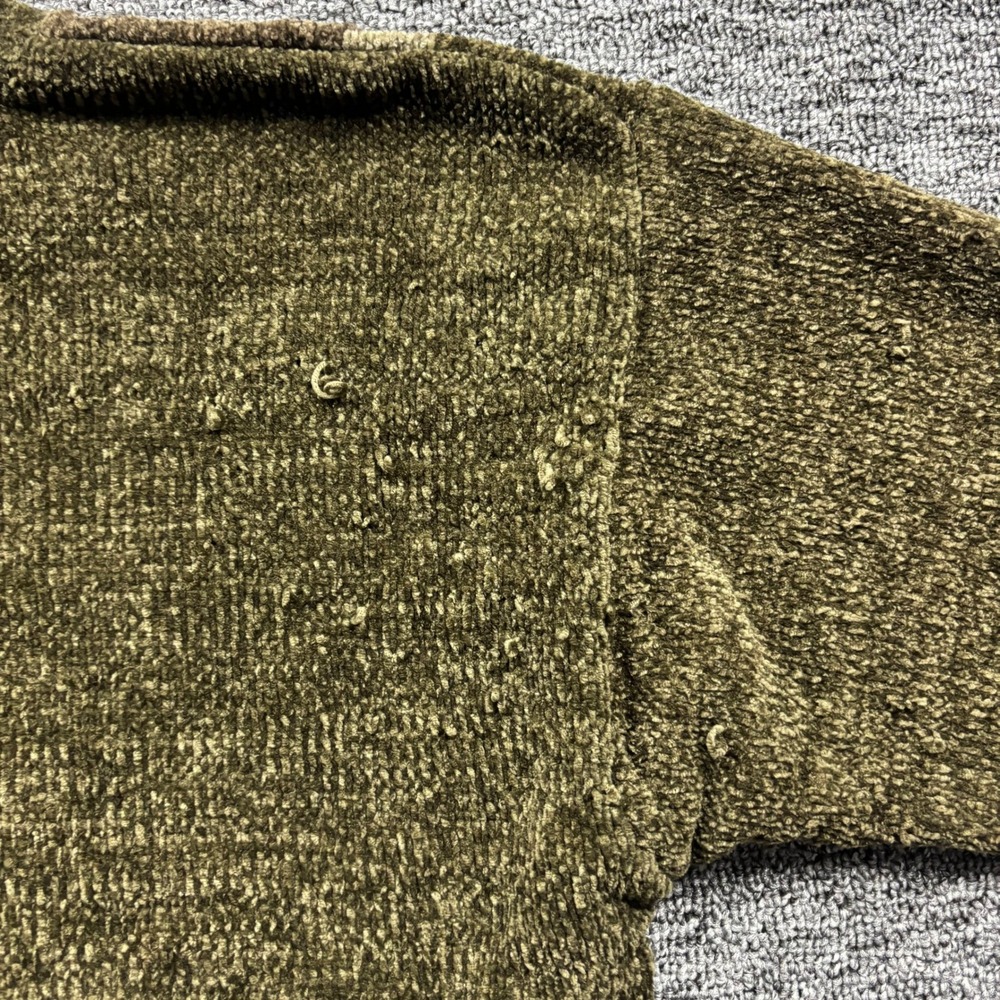 Vintage 1990s Knightsbridge Argyle Chenille Knit Grandpa Sweater Olive Green Med - Picture 5 of 7